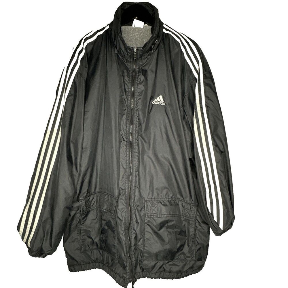 Adidas Vtg Windbreaker Jacket Equipment  Men’s 2XL Black Striped Lined USA Made